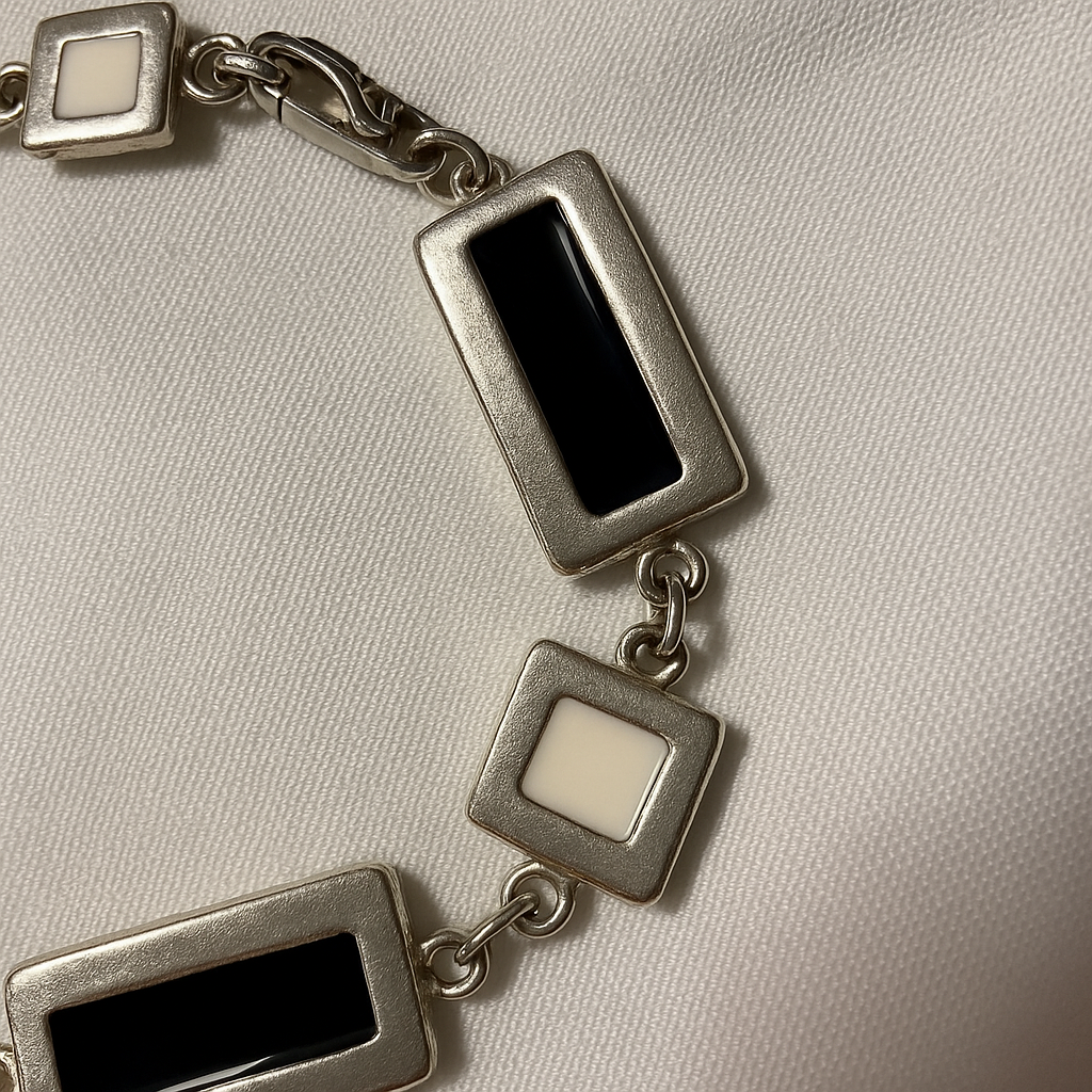 Geometric Modernist Bracelet – Black & Ivory Inlays