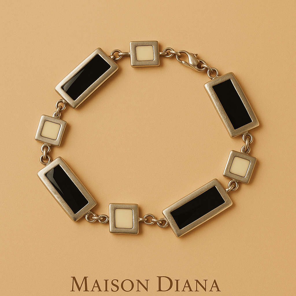 Geometric Modernist Bracelet – Black & Ivory Inlays