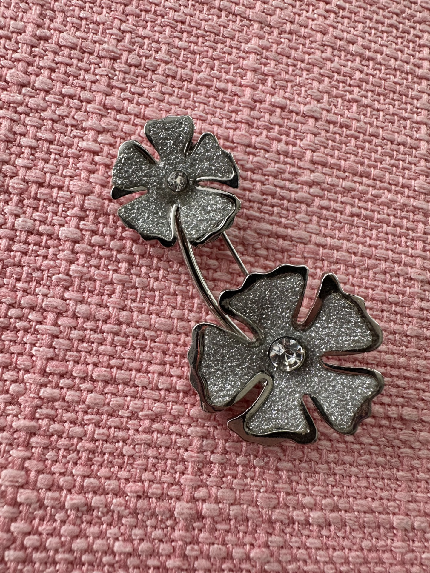 Vintage Double Bloom Brooch – Silver-Tone with Crystal Accents