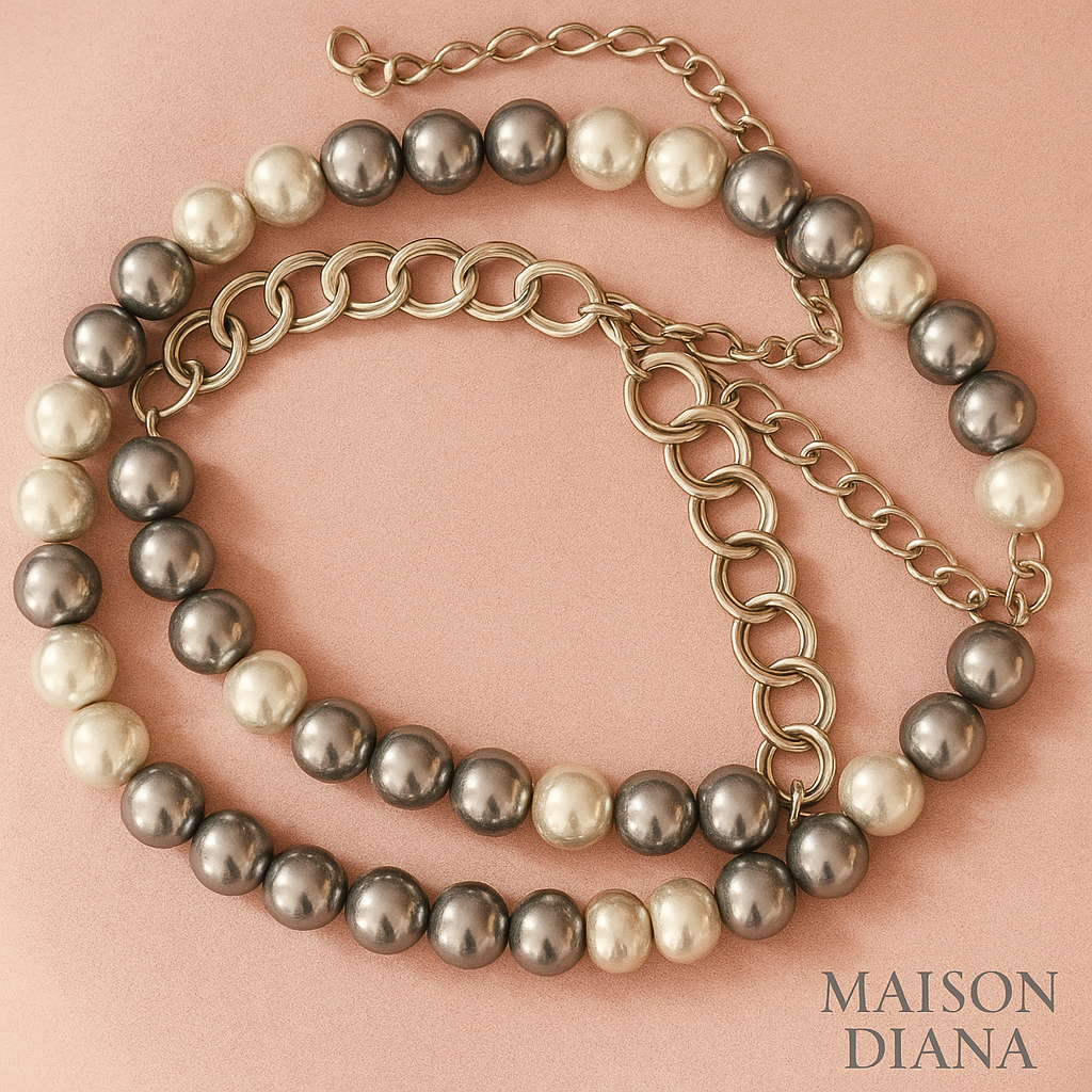 Bold Pearl Statement Necklace – Triple Tone