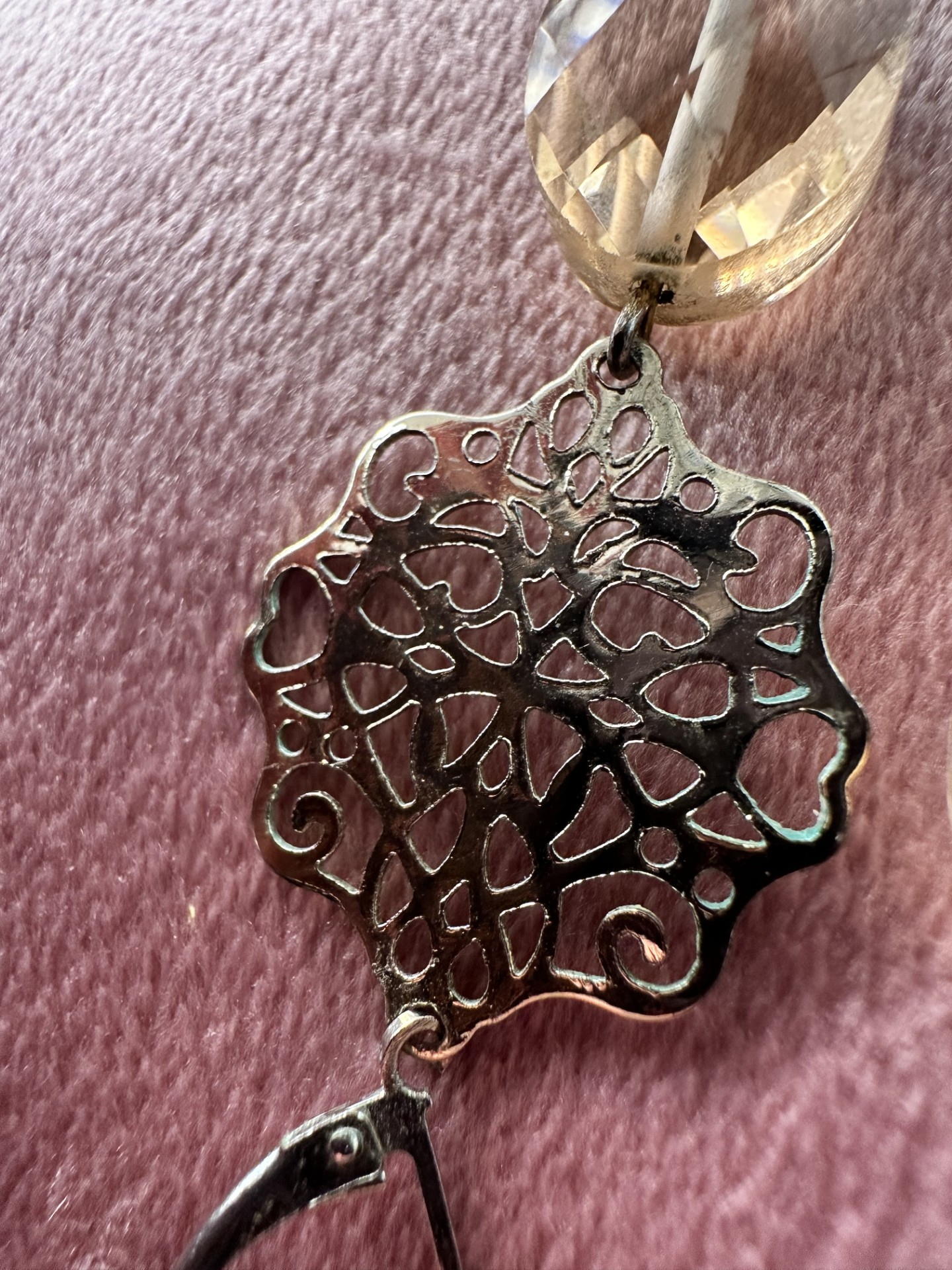 Filigree Peach Crystal Drop Earrings  Maison Diana – Timeless Adornments