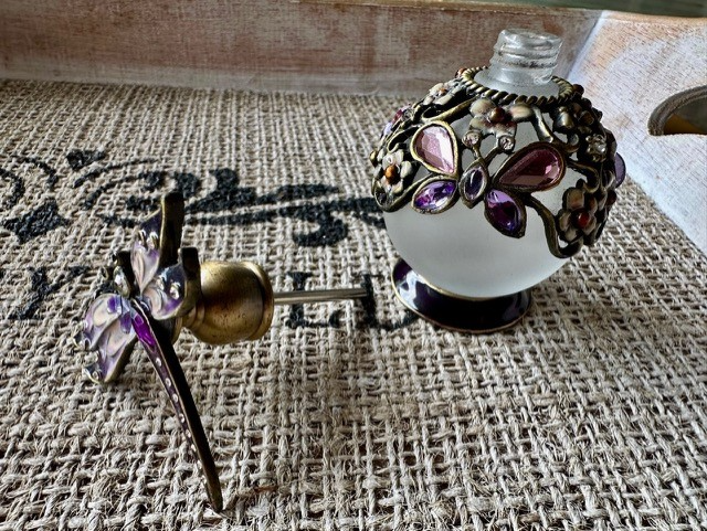 Vintage Butterfly & Dragonfly Perfume Bottle – Hand-Embellished Collectible