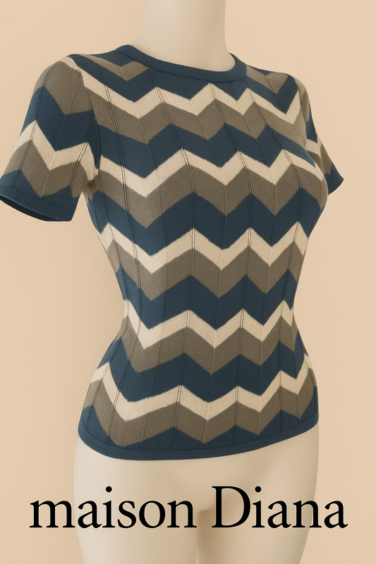 Vintage-Style Chevron Knit Top by Nikkie – Size 34 (XS)