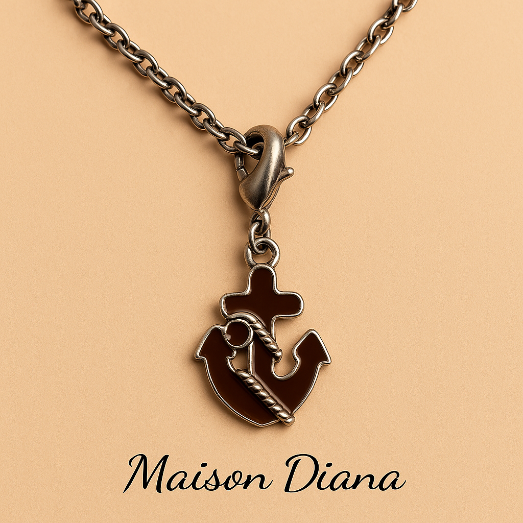 “Faith, Hope & Love” Anchor Necklace – Vintage Symbolism in Enamel & Silver Tone