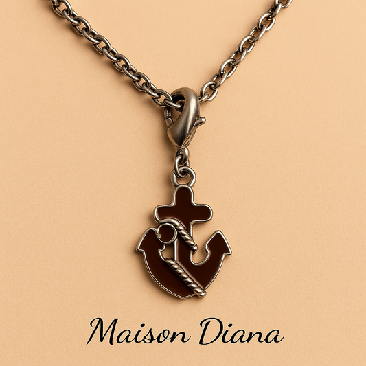 “Faith, Hope & Love” Anchor Necklace – Vintage Symbolism in Enamel & Silver Tone